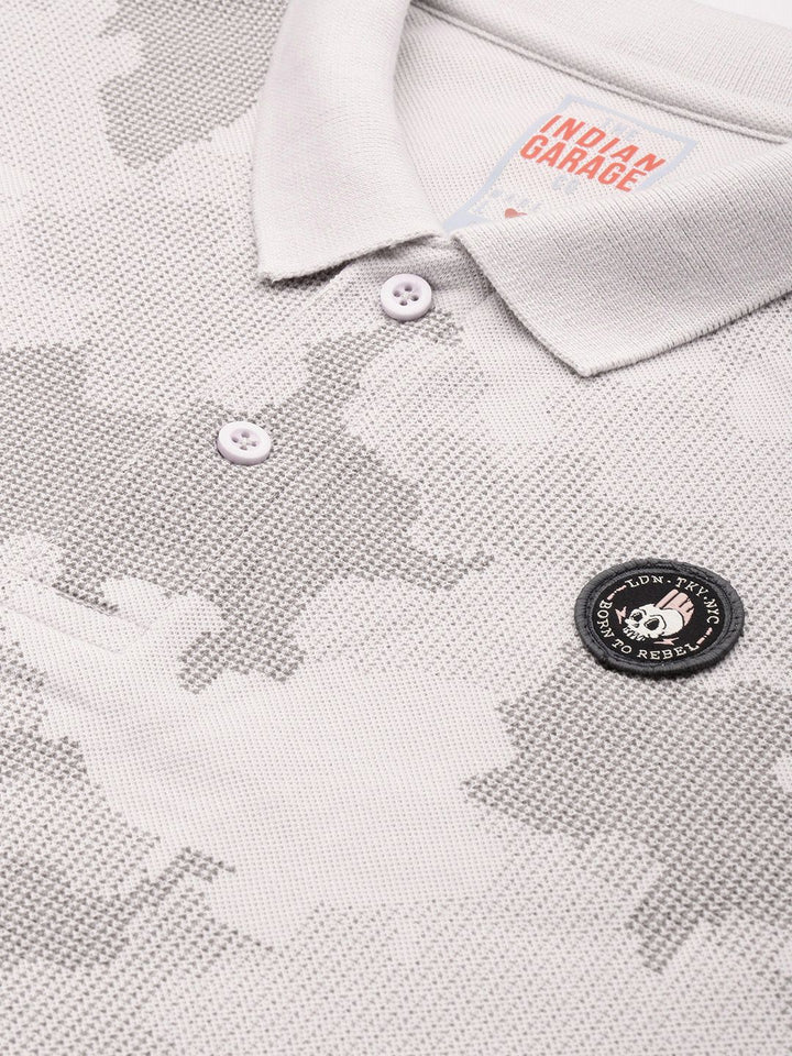 The Indian Garage Co Men Abstract Printed Polo Collar T-shirt