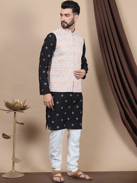 Kurta Kerja Benang Lurus Anouk Motif Etnik Hitam Bersulam dengan Churidar