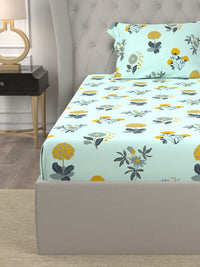 URBAN SPACE Radiance Sky Blue 200 TC Floral Single Bedsheet