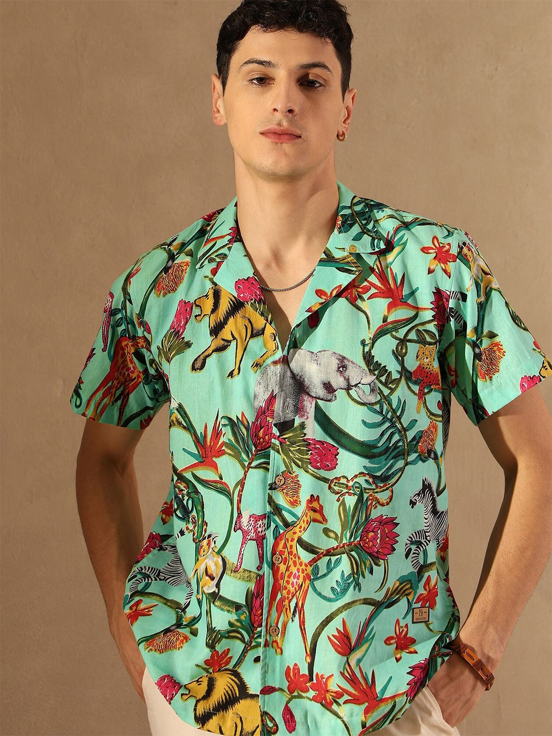 DENNISON Tropical Printed Cuban Collar Oversized Shirt