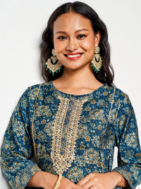 Global Desi Ethnic Motifs Printed Mirror Work Pleated Anarkali Kurta
