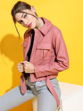 Tokyo Talkies Women Rose Leather Crop Tailored Jacket