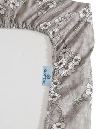KLOTTHE Grey Floral Printed Dilengkapi 400 TC Kapas Cadar King & 2 Sarung Bantal