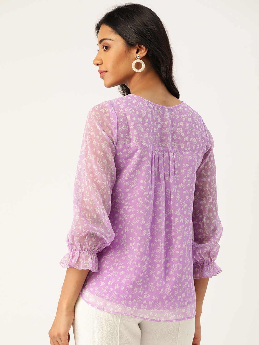 Antheaa Women Lavender & White Floral Print Top