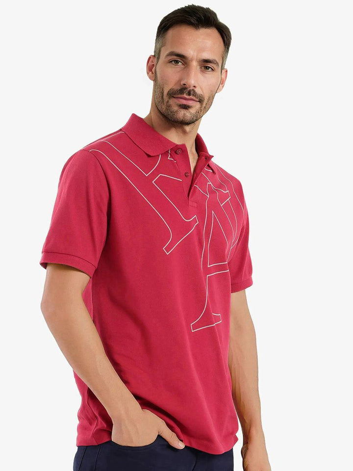 RARE RABBIT Men Typography Printed Polo Collar Cotton T-shirt