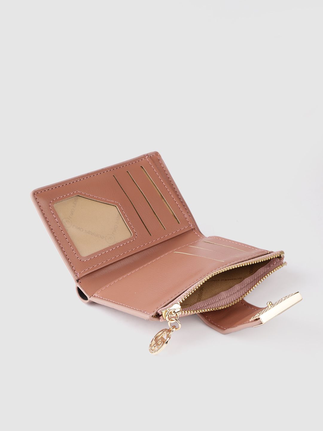 Lino Perros Women Peach-Coloured Croc Textured Two Fold Wallet