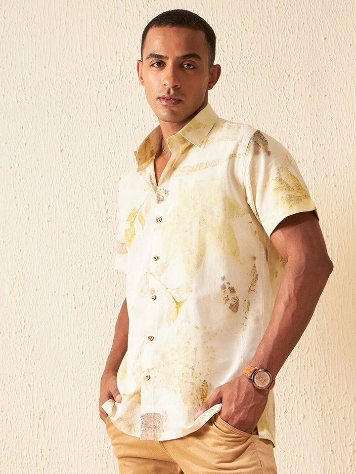 DENNISON Smart Fit Floral Printed Casual Hemp Shirt