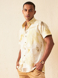 DENNISON Smart Fit Floral Printed Casual Hemp Shirt