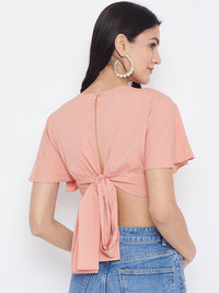 Berrylush Women Pink Solid Wrap Top