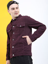 Highlander Men Jaket Denim Pepejal Ungu