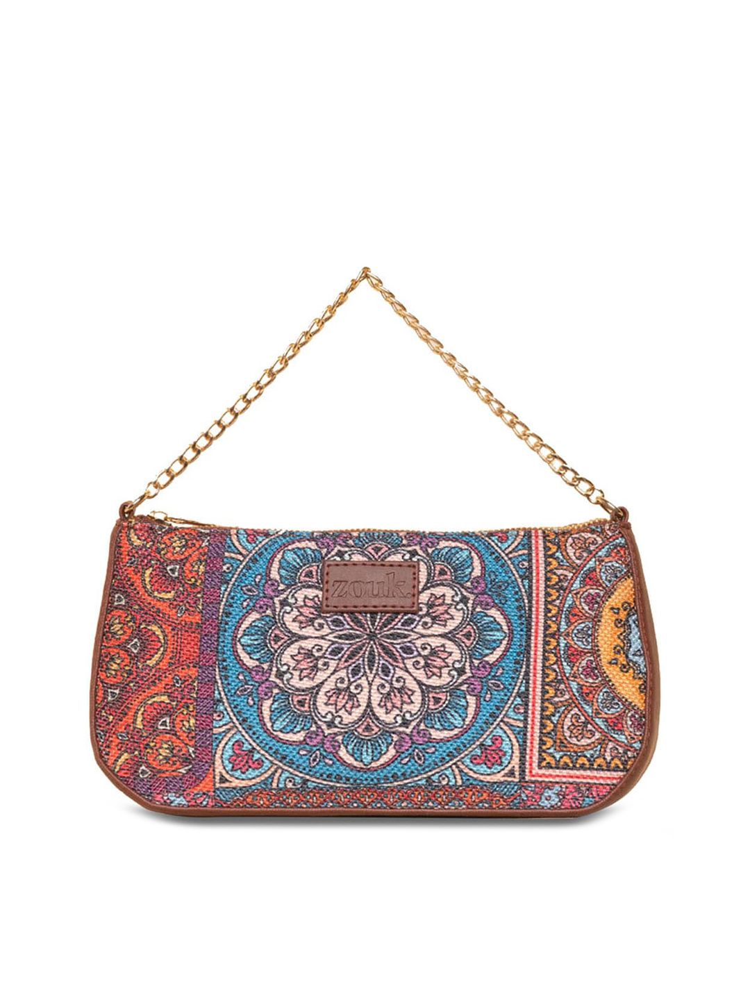 ZOUK Ethnic Motifs Printed Structured Baguette Bag Handbags