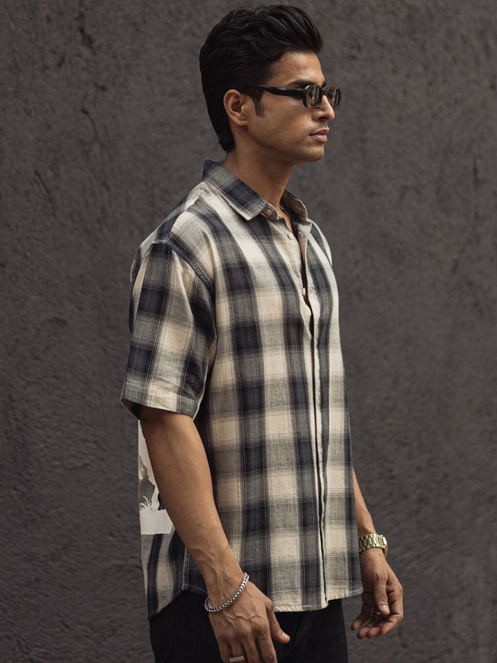 Powerlook India Slim Tartan Checked Drop-Shoulder Sleeves Cotton Oversized Shirt