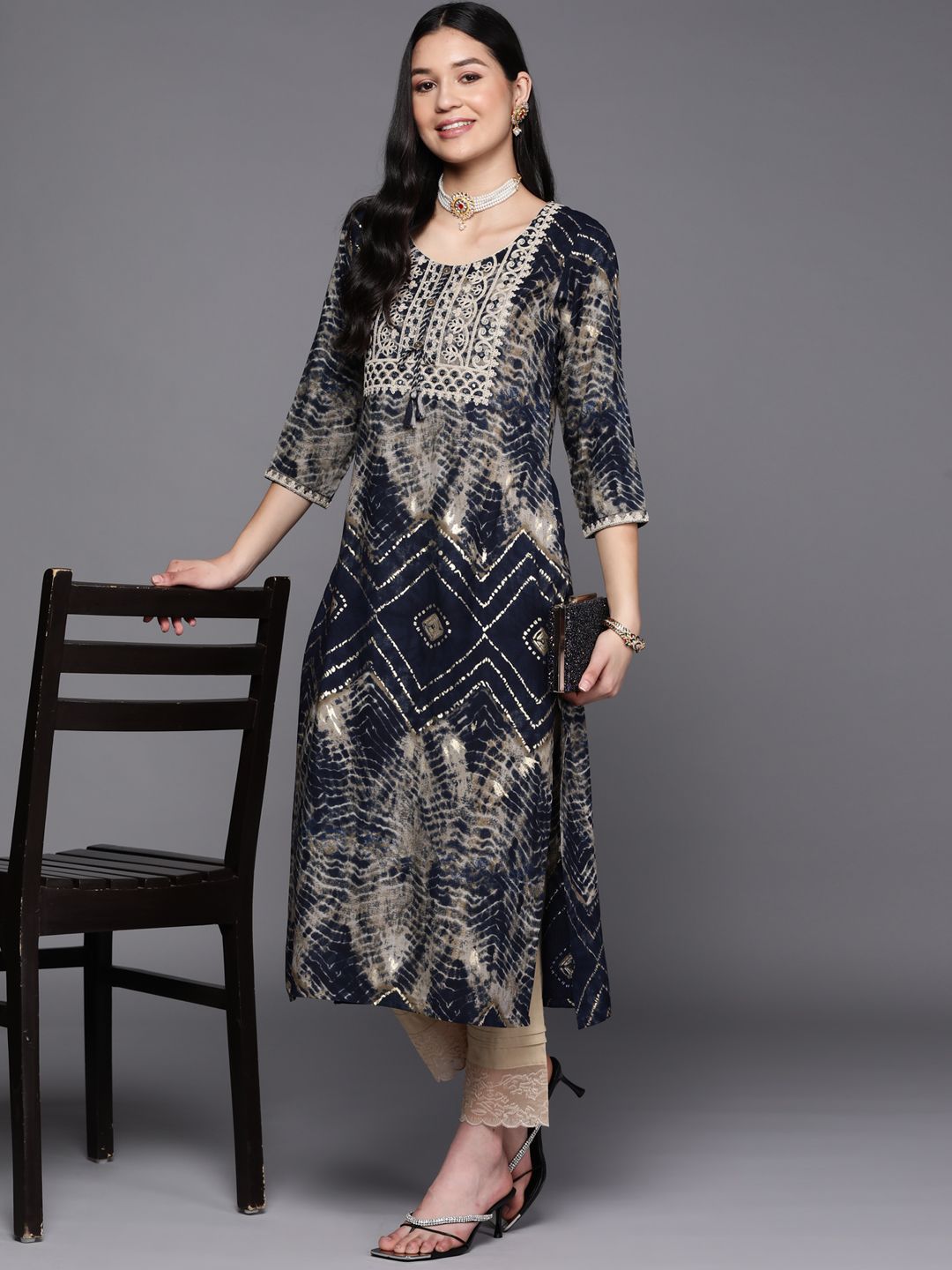 Libas Women Yoke Design Mirror Work Kurta