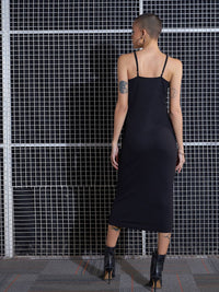 SASSAFRAS Black Halter Neck Bodycon Midi Dress