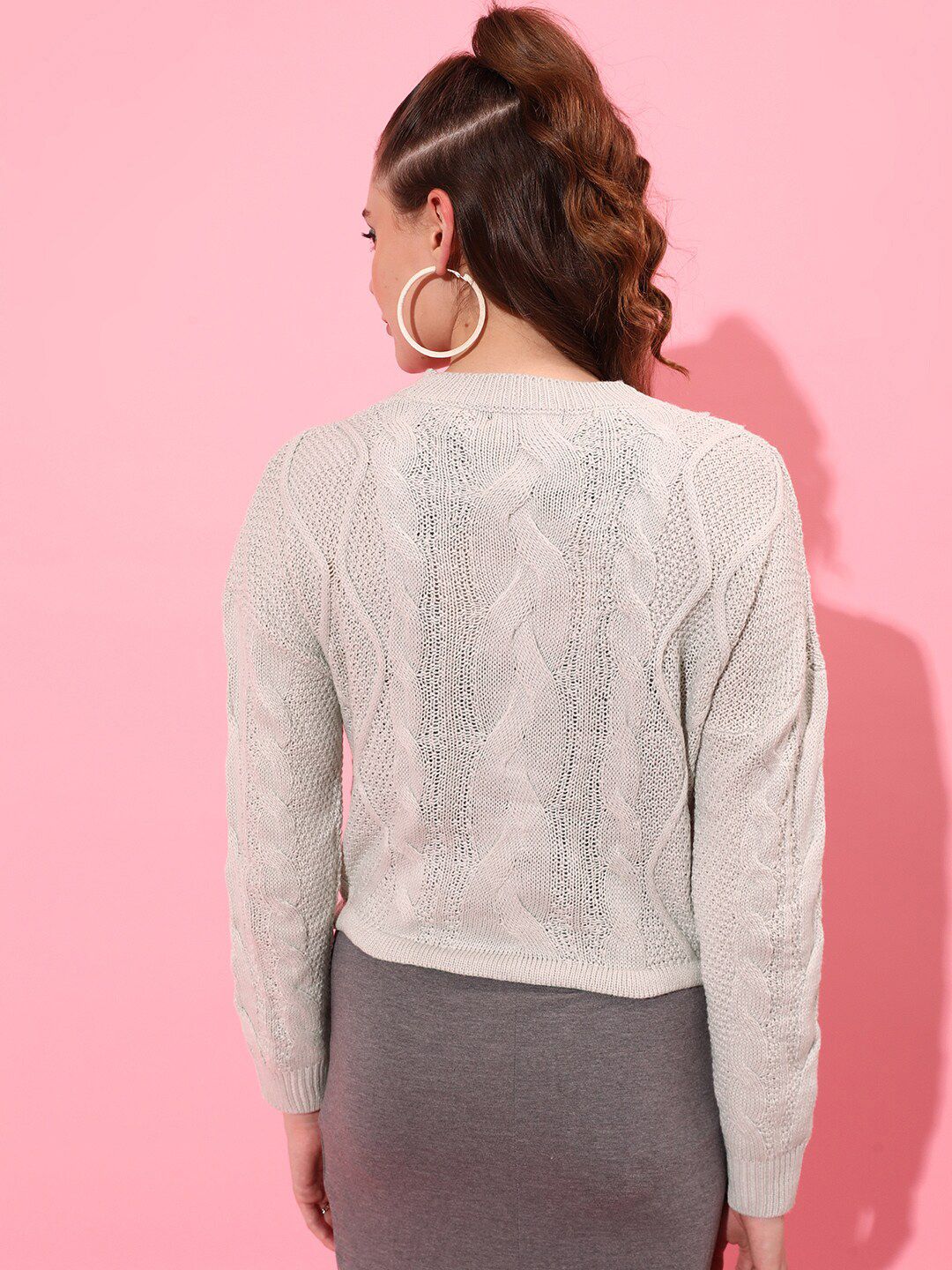 STREET 9 Women Grey Cable Knit Crop Pullover