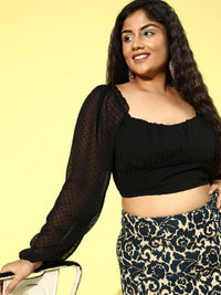 Berrylush Curve Plus Size Bishop Sleeves Chiffon Crop Top