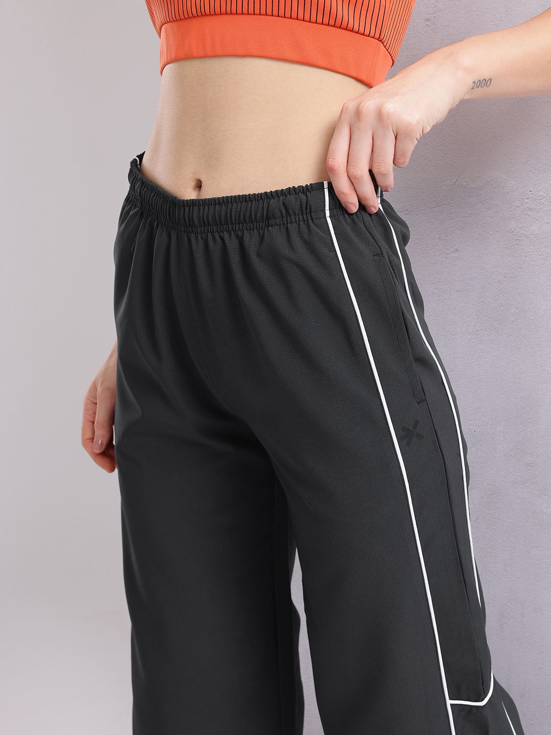 HRX by Hrithik Roshan Women Contrast Piping Rapid-Dry Flared Training Track Pants