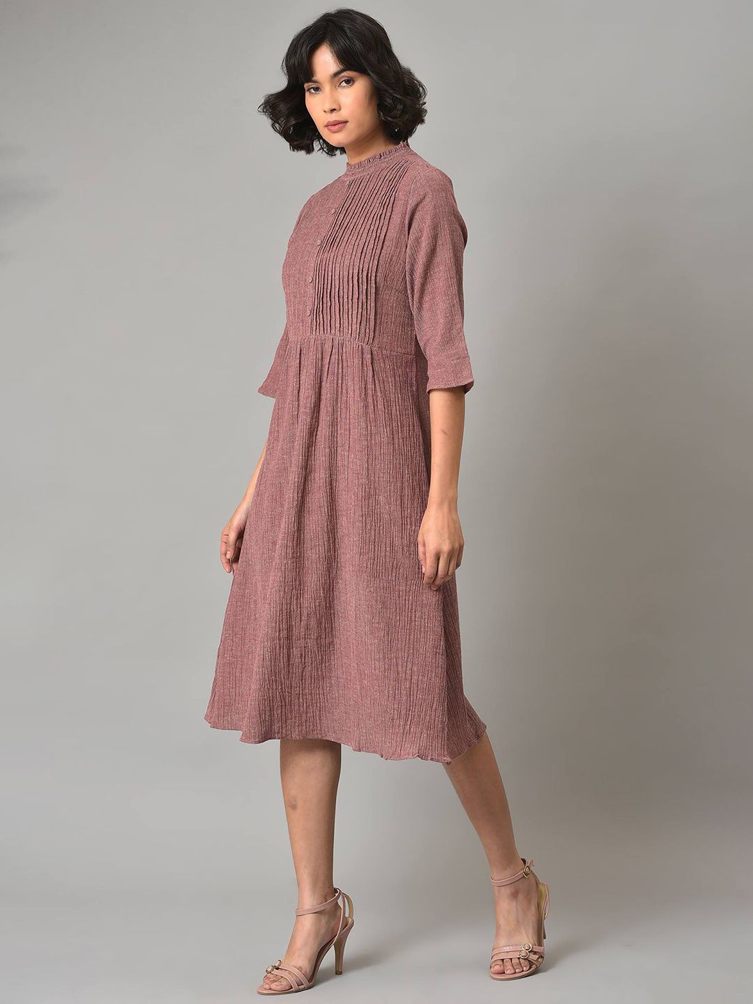W pleated Midi Cotton Dress