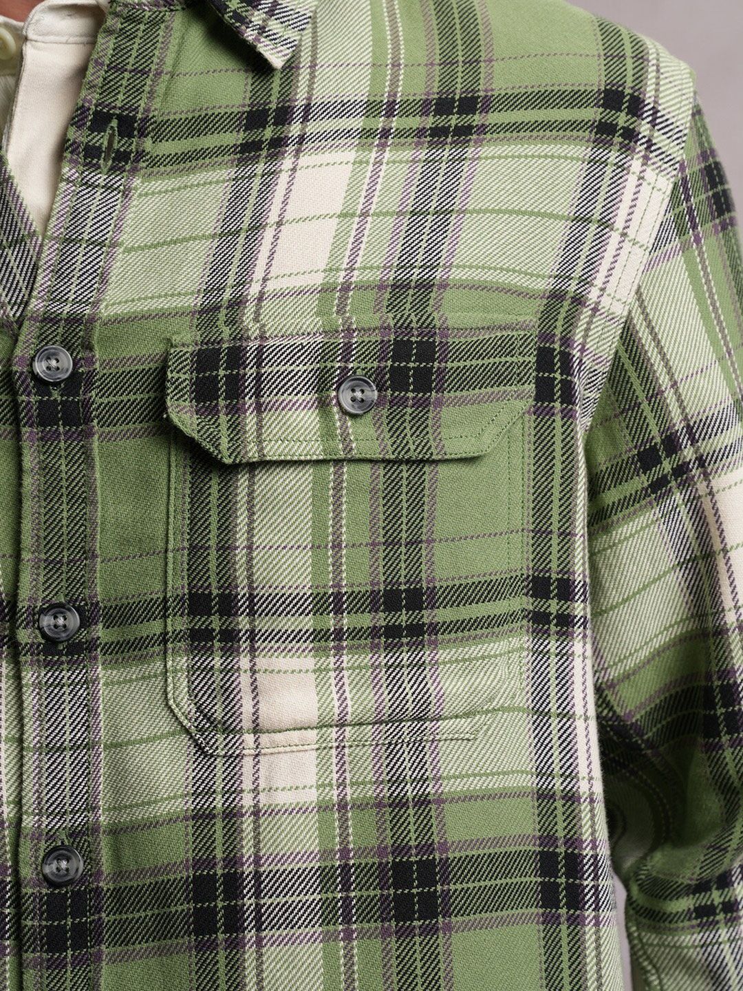 LOCOMOTIVE Textured Checked Utility Pocket Overshirt