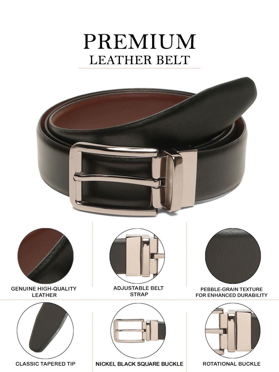 Teakwood Leathers Men Textured Leather Reversible Belt