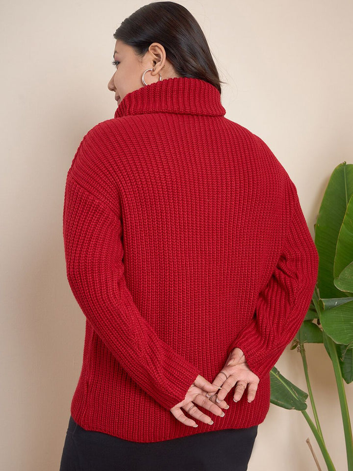CURVY STREET Plus Size Ribbed Turtle Neck Pure Acrylic Pullover