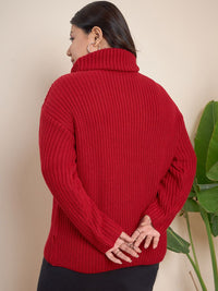 CURVY STREET Plus Size Ribbed Turtle Neck Pure Acrylic Pullover