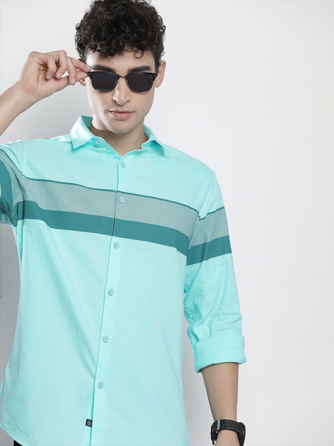 The Indian Garage Co Men Blue Horizontal Stripes Casual Cotton Shirt