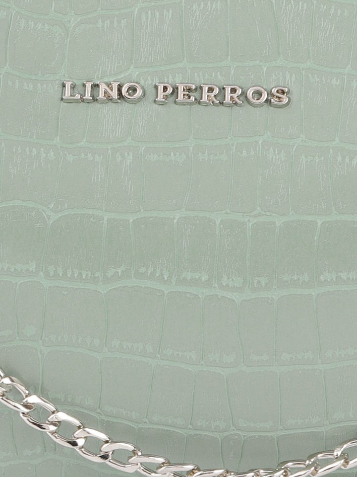 Lino Perros Mint Green Croc Textured Baguette Bag