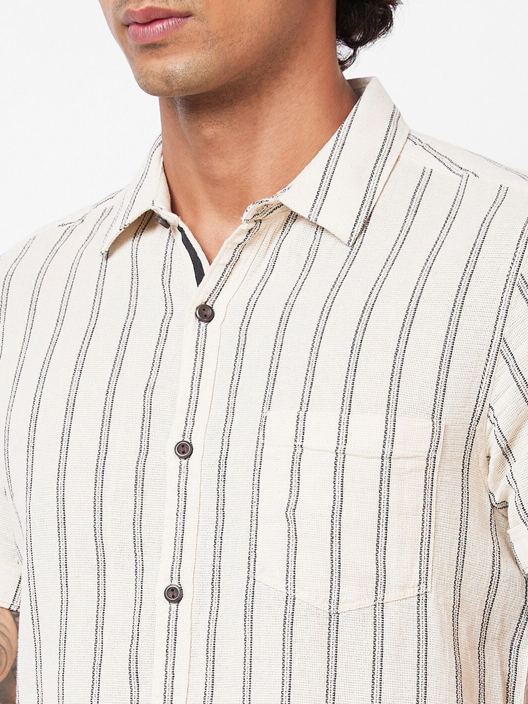 SPYKAR Slim Fit Striped Spread Collar Short Sleeves Casual Shirt