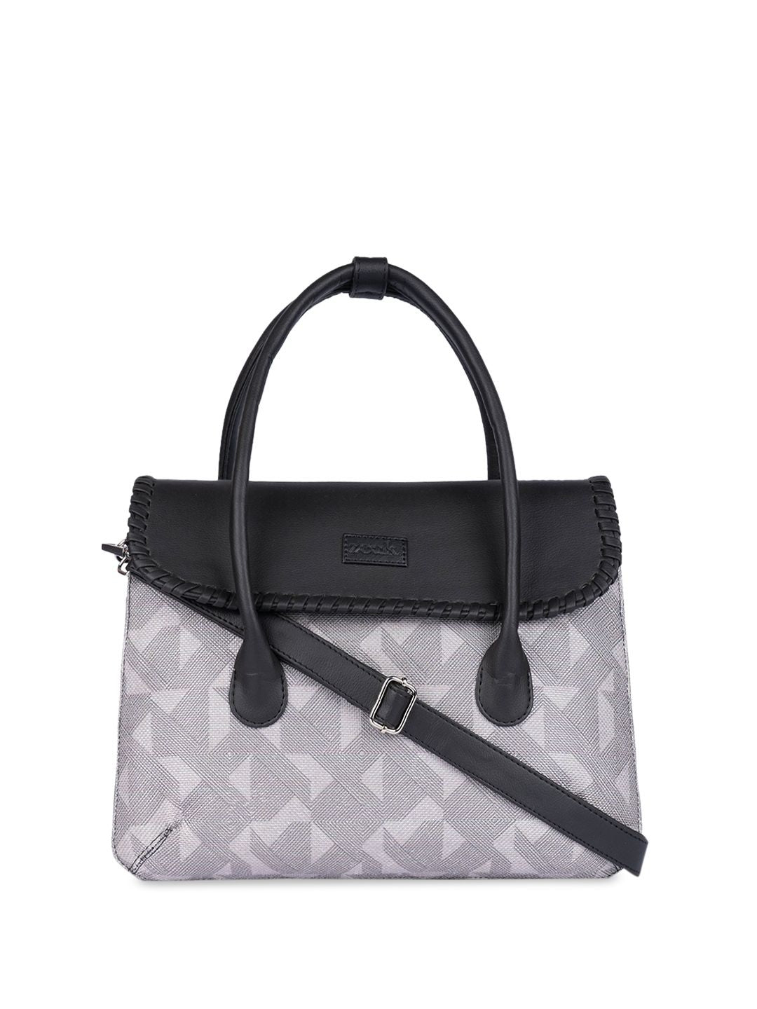ZOUK Geometric Printed Structured Jute Handheld Bag