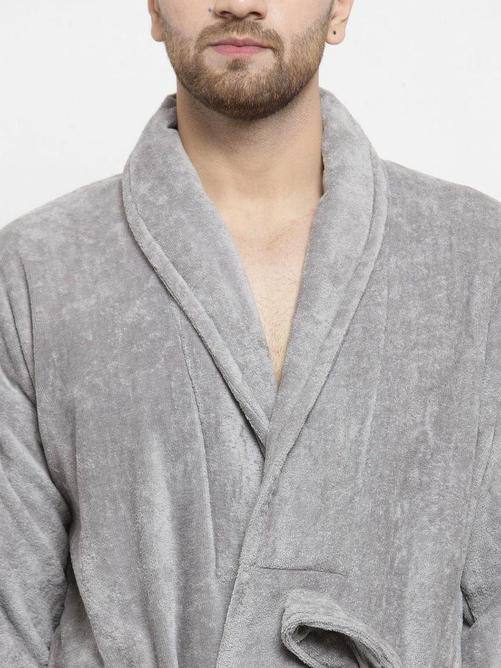 MYTRIDENT Unisex Grey Solid Bath Robe