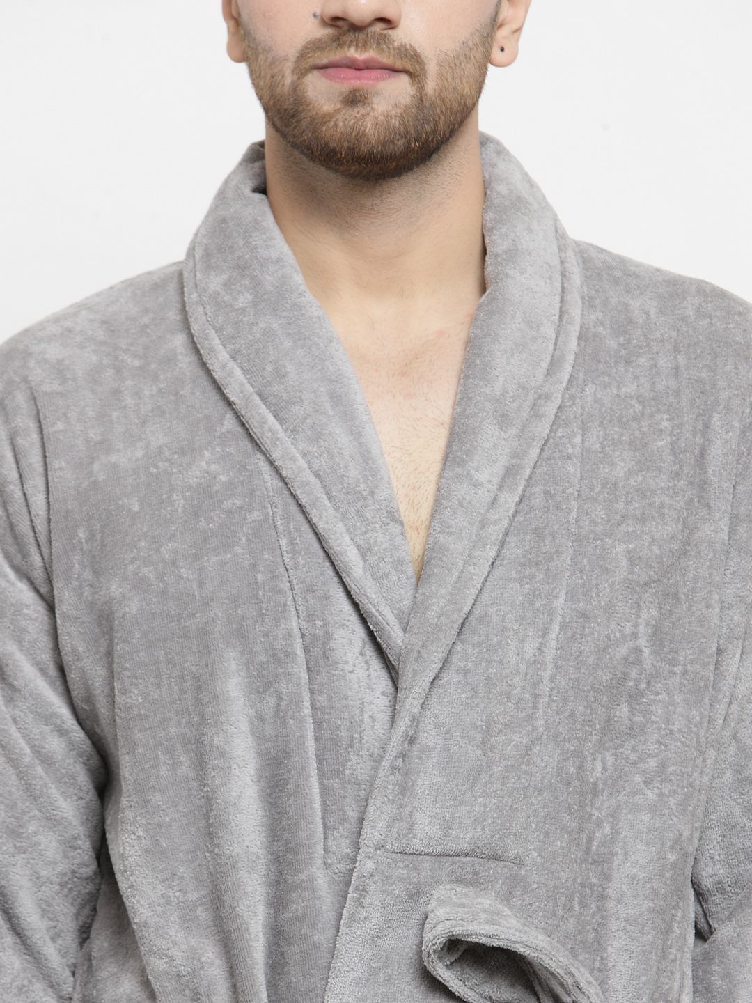 MYTRIDENT Unisex Grey Solid Bath Robe