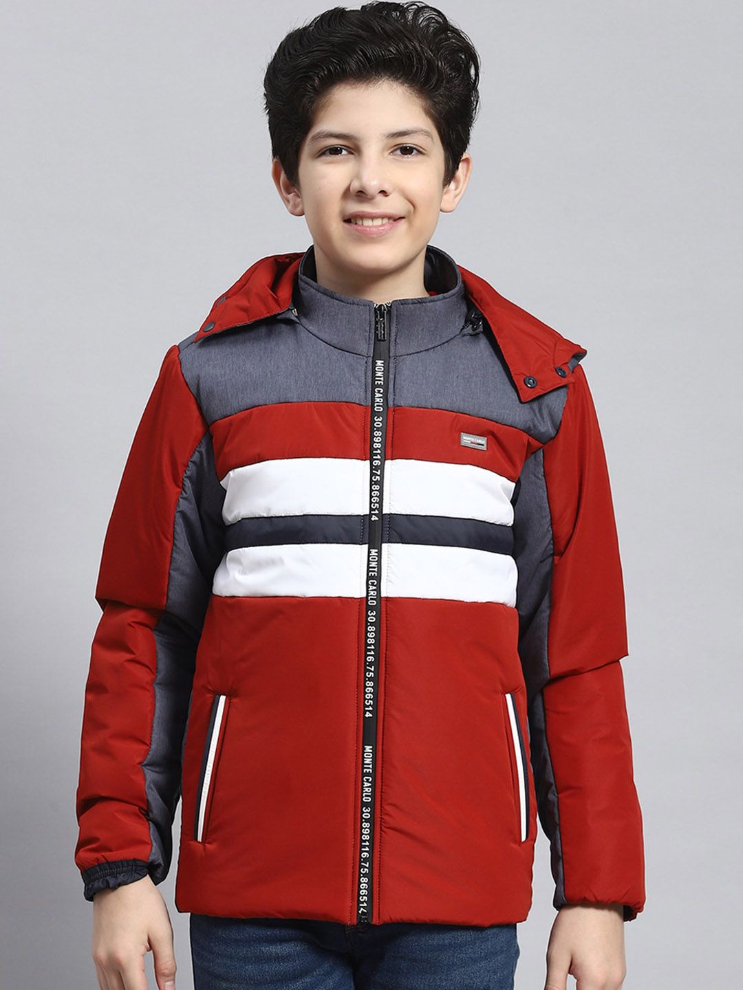 Monte Carlo Boys Lightweight Colourblocked Hooded Padded Jacket