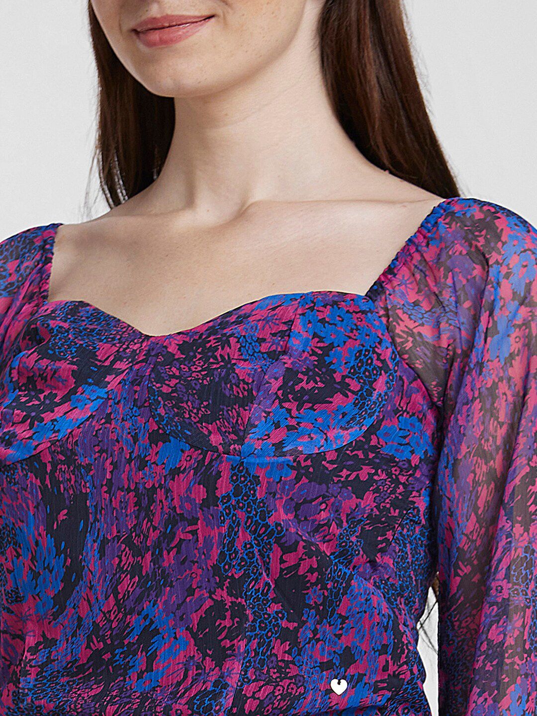 SPYKAR Abstract Printed Sweetheart Neck Bell Sleeves Cotton Crop Top