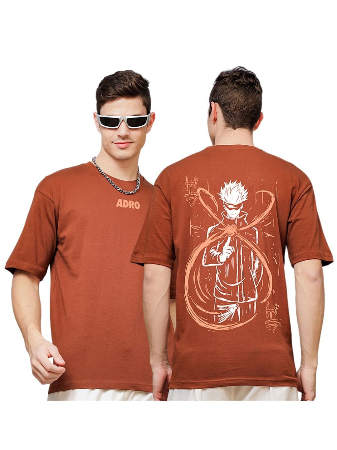 ADRO Men Printed V-Neck Applique T-shirt