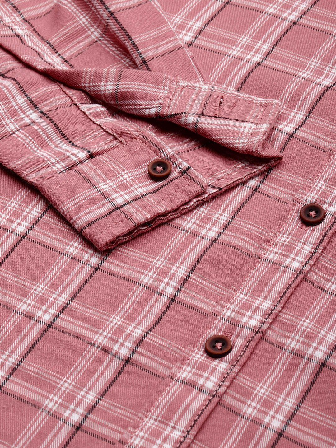 The Indian Garage Co Men Pink & White Checked Cotton Casual Shirt