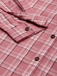 The Indian Garage Co Men Pink & White Checked Cotton Casual Shirt