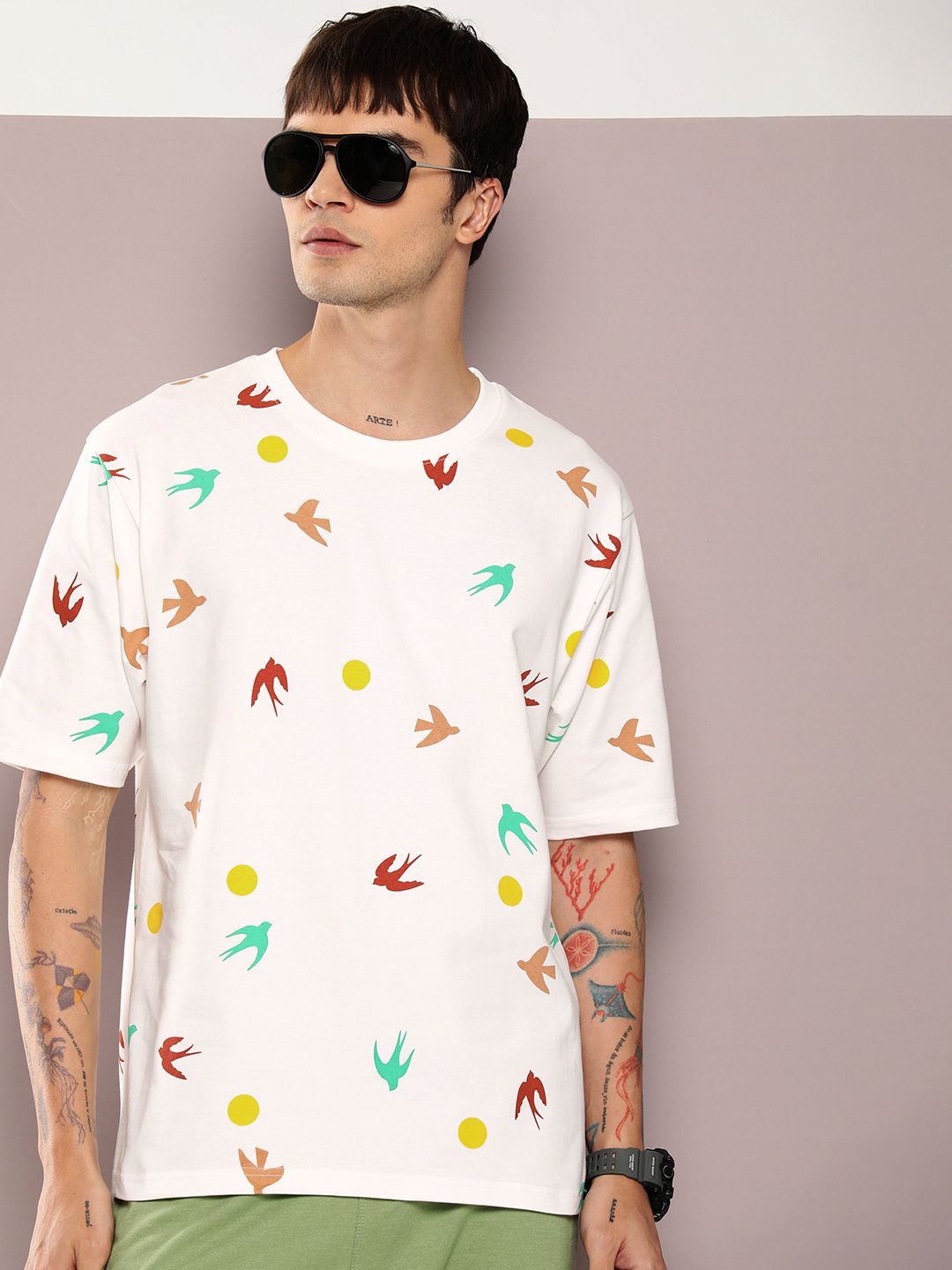 DILLINGER Men Graphic Printed Oversized Drop-Shoulder Sleeves Pure Cotton T-shirt
