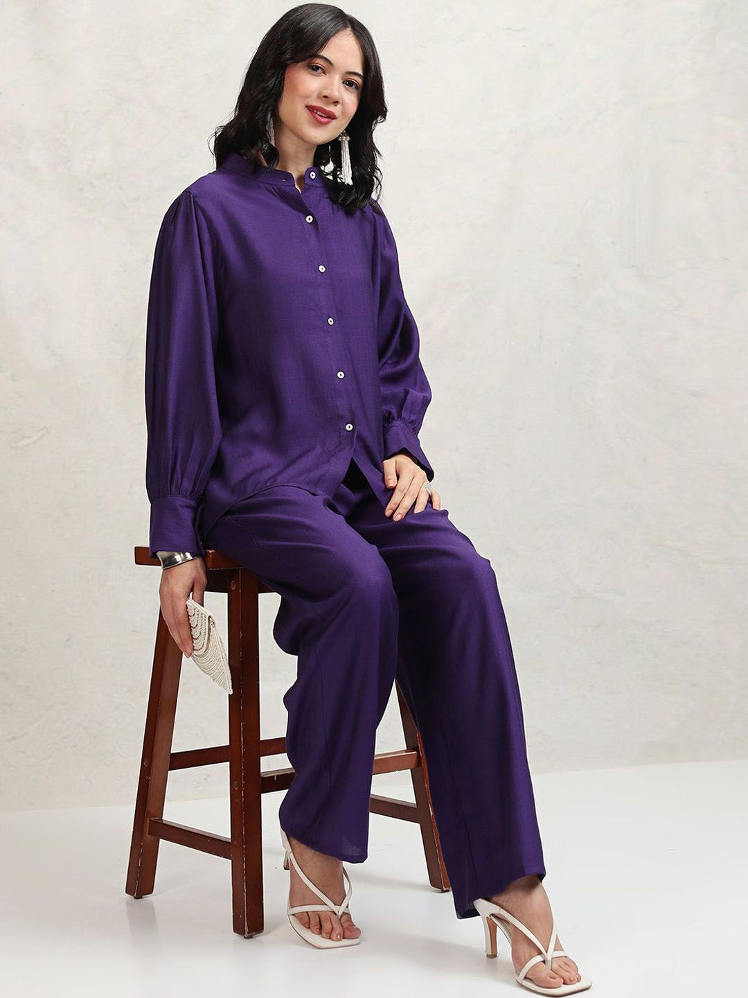 Vishudh Mandarin Collar Long Sleeves Shirt With Palazzos
