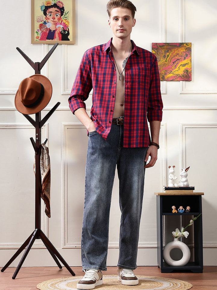 Eszett Checked Spread Collar Pure Cotton Casual Shirt
