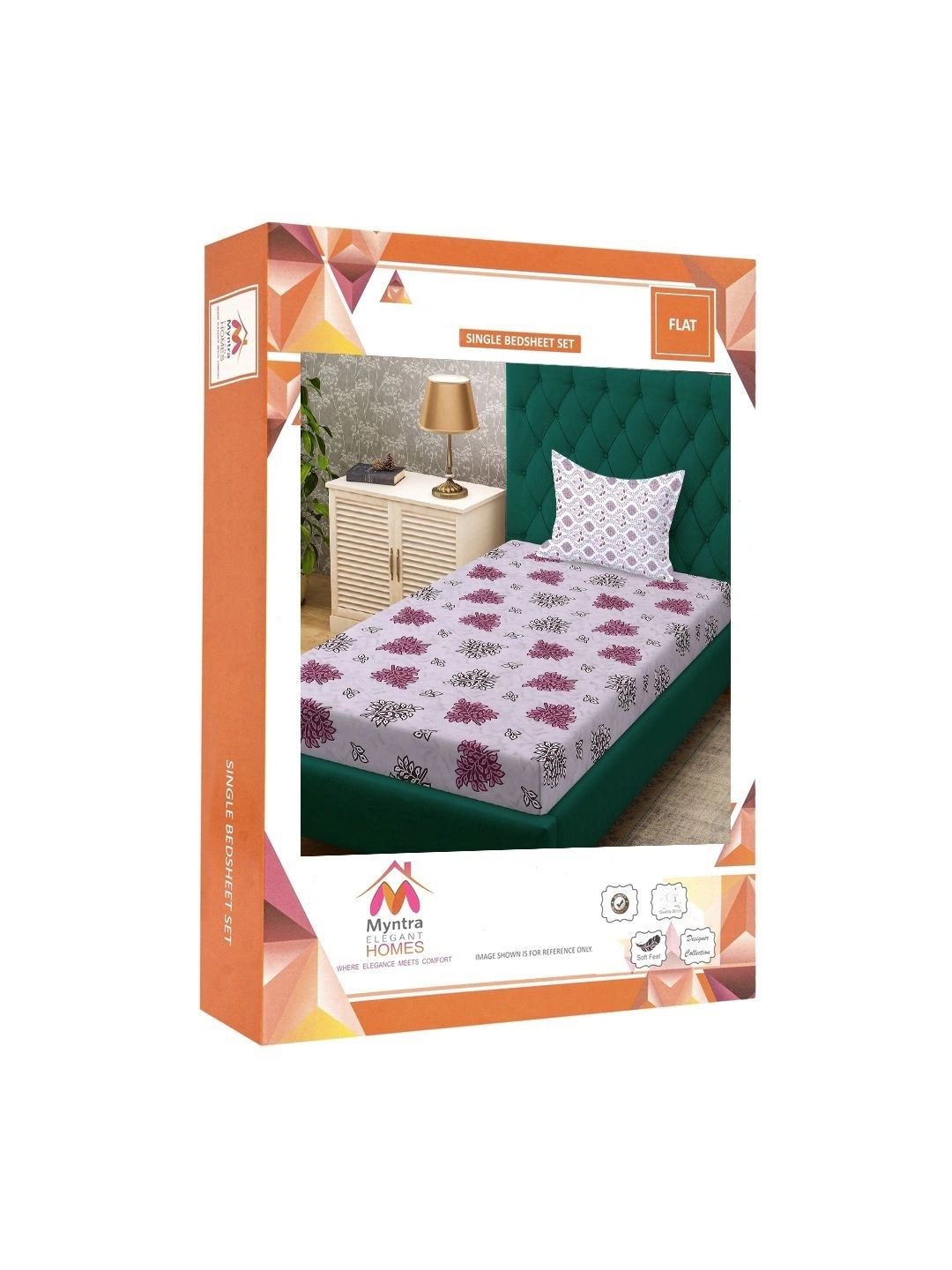 Myntra Elegant Homes Floral Cotton 400 TC Single Bedsheet with 1 Pillow Cover 225X150 cm
