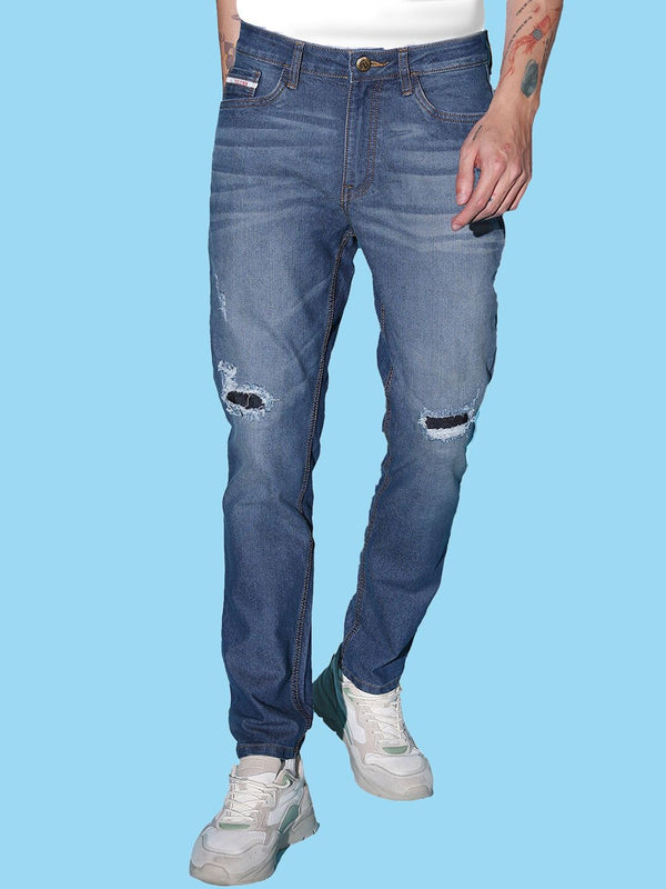 Garage India CO Lelaki Tentera Laut Blue Slim Fit Low Engressed Heavy Fade Jeans Jeans