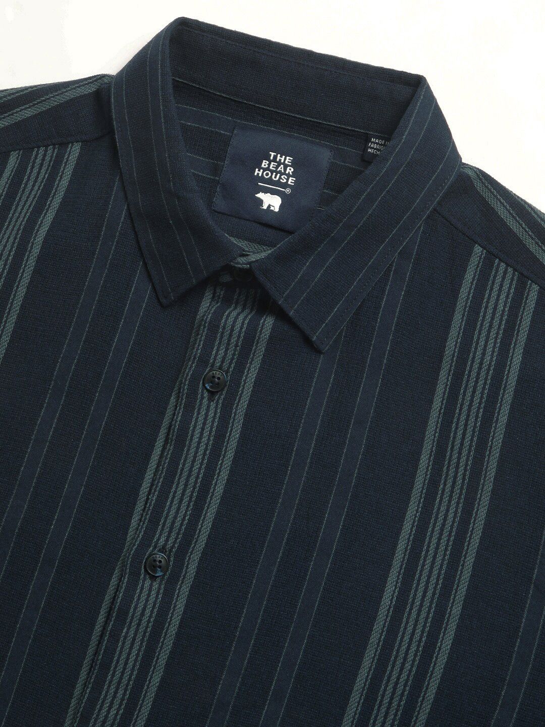 THE BEAR HOUSE Vertical Striped Slim Fit Twill Cotton Casual Shirt