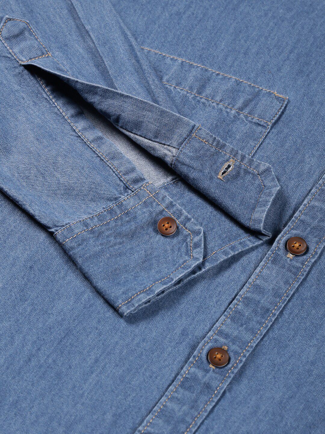 Thomas Scott Smart Slim Fit Denim Spread Collar Long Sleeves Cotton Casual Overdyed Shirt