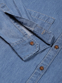 Thomas Scott Smart Slim Fit Denim Spread Collar Long Sleeves Cotton Casual Overdyed Shirt