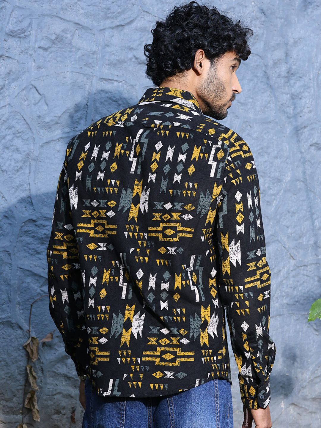 Thomas Scott Standard Slim Fit Abstract Printed Pure Cotton Corduroy Casual Shirt