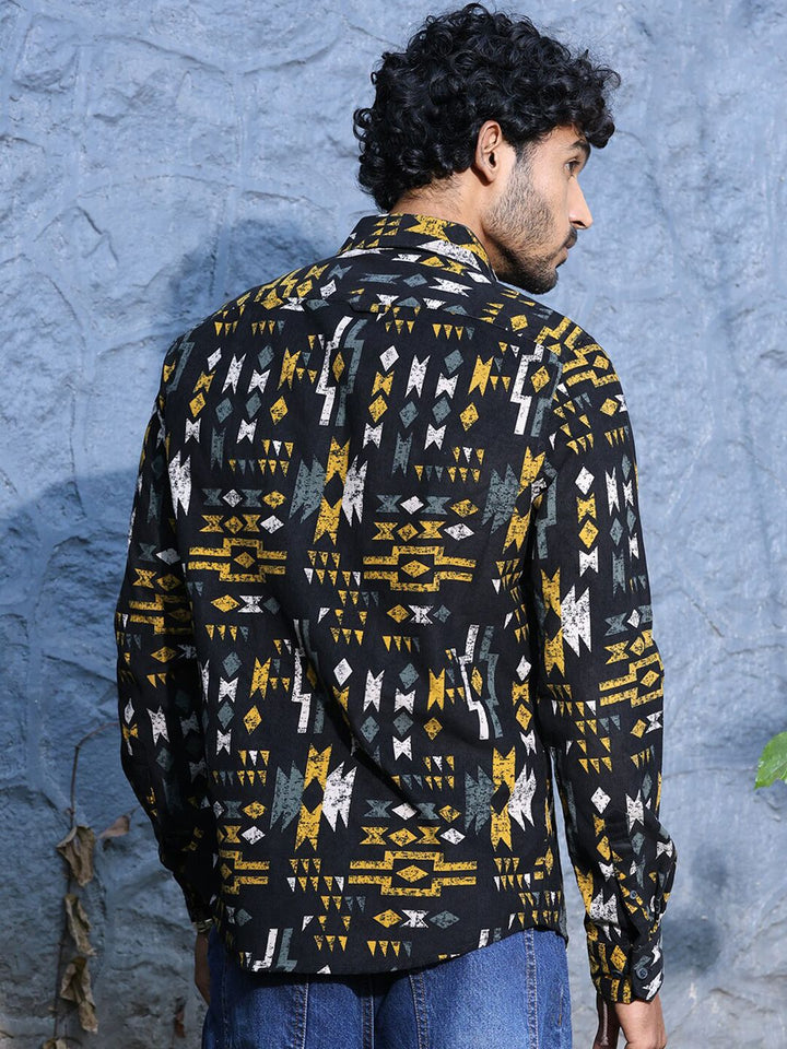 Thomas Scott Standard Slim Fit Abstract Printed Pure Cotton Corduroy Casual Shirt