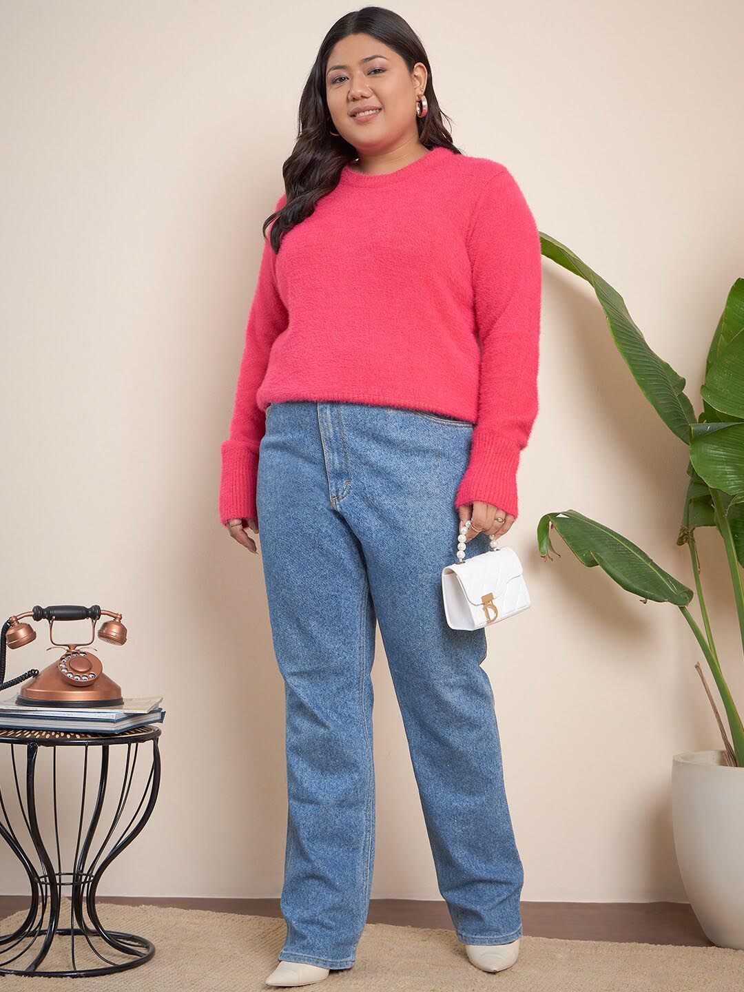CURVY STREET Plus Size Round Neck Acrylic Pullover