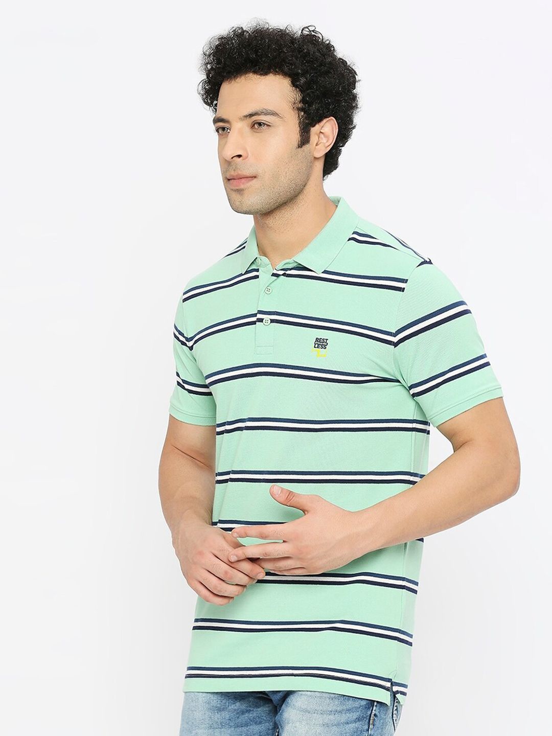 SPYKAR Striped Polo Collar Cotton T-Shirt