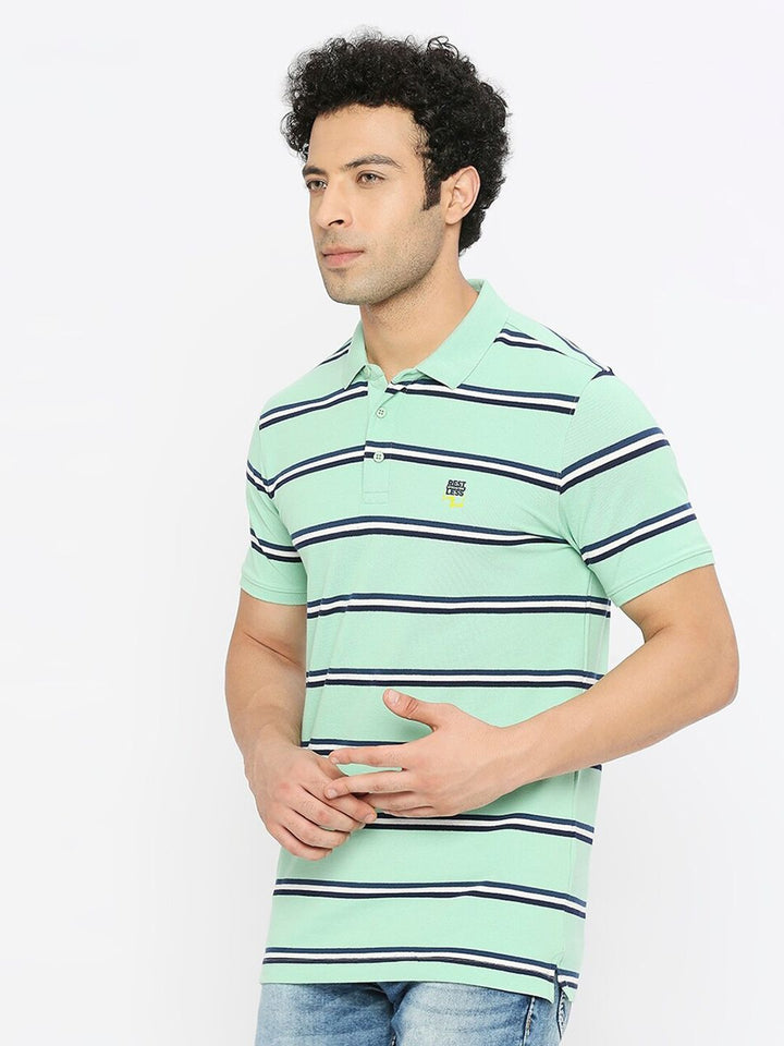 SPYKAR Striped Polo Collar Cotton T-Shirt